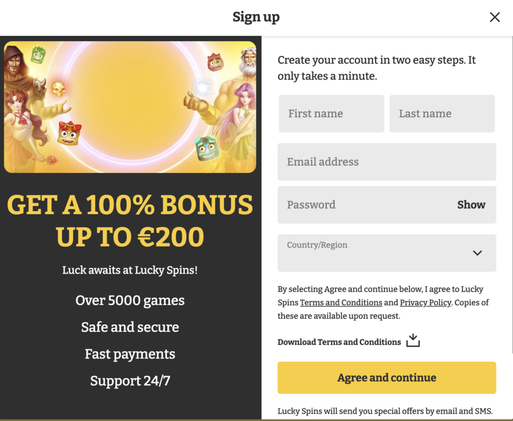Lucky Spins Casino Sign up